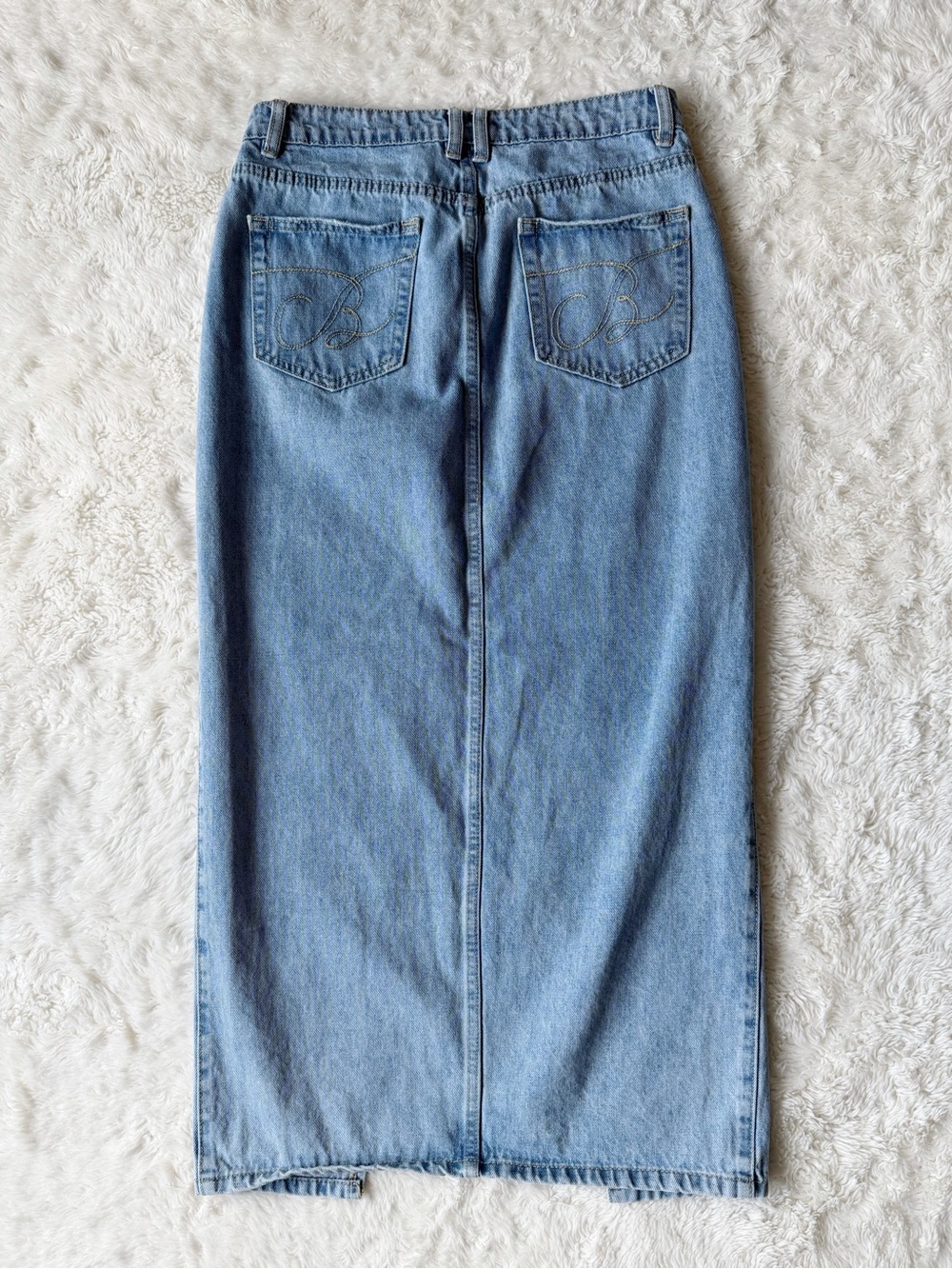 Babyboo Woman Blue Denim Front Slit Maxi Skirt SMALL Bodycon Classic Western Y2K - Picture 3 of 7